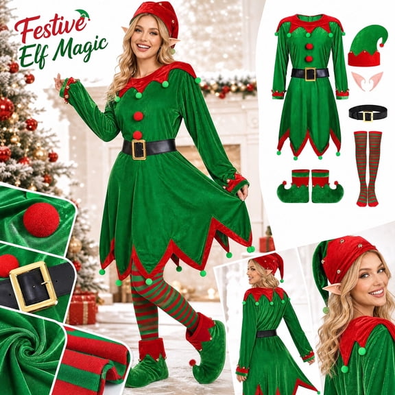 IAJDKMEK Christmas Elf Costume for Women, Holiday Party Outfit Set for Cosplay and Festive Role Play