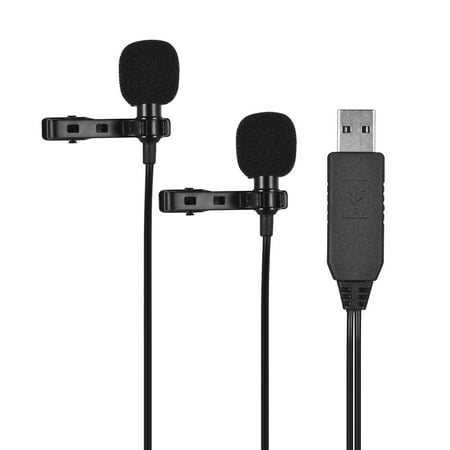 Andoer 1.5m/5ft USB Dual-head Lavalier Lapel Microphone Clip-on Omnidirectional Computer Mic for Windows Mac Video Audio