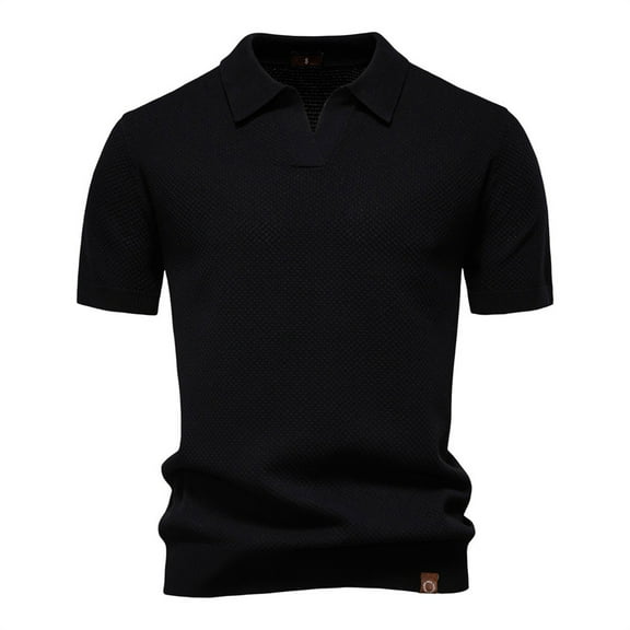 ohmzyzo Mens Knit Polo Shirts V Neck Short Sleeve Stretch Polo T Shirt Casual Golf Shirts