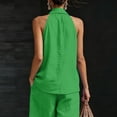 thumbnail image 3 of Linen Halter Tops for Women Flowy Loose Fit Sleeveless Tank Top Casual Summer V Neck Blouses Beach Clothes Green XL, 3 of 7