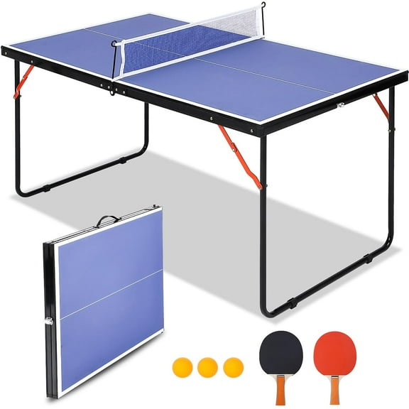 Table Tennis Game Set,Ping Pong Table Foldable Table Tennis Table for Indoor Outdoor,Table Tennis Table with Net & 2 Paddles & 3 Balls,Portable Ping Pong Family Game Tables
