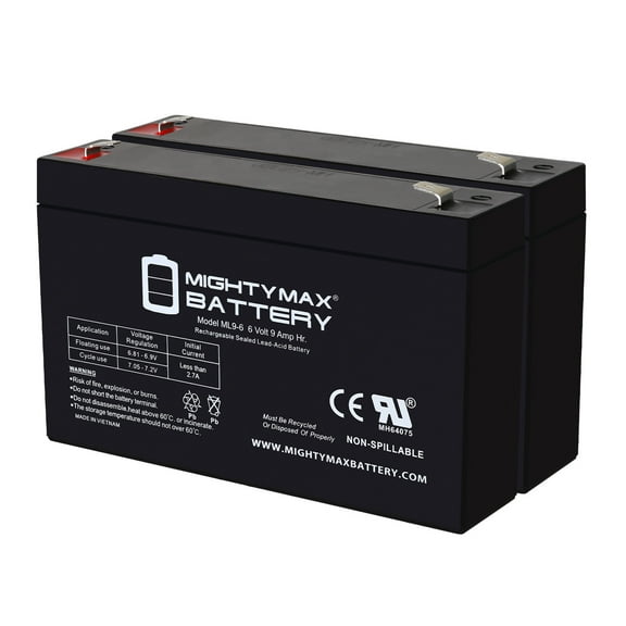 ML9-6 - 6 Volt 9 AH, F2 Terminal, Rechargeable SLA AGM Battery - Pack of 2