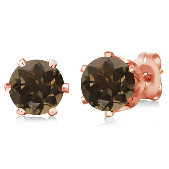 Gem Stone King 1.60 Ct Round Brown Smoky Quartz Gold Plated 6-Prong Stud Earrings for Women Men 6MM