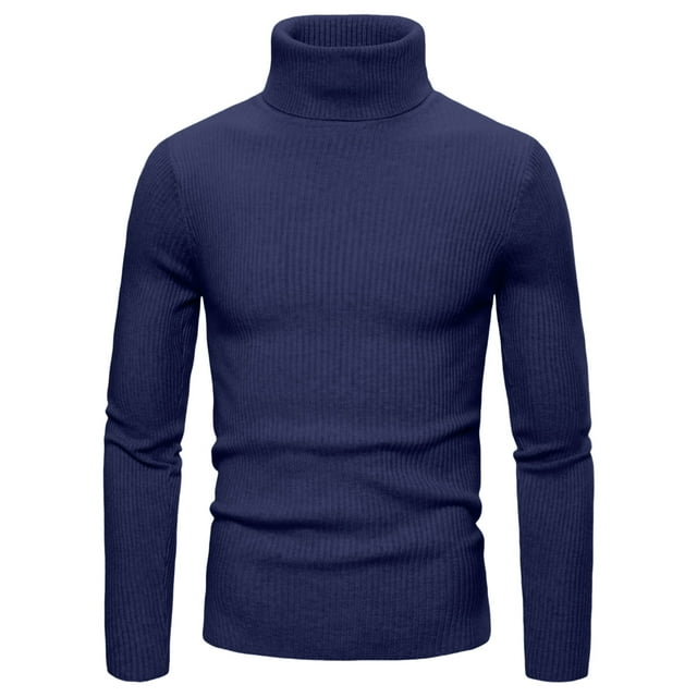 CAUYDY Men Turtleneck Fall Winter Spring Sweater Long Sleeve Cable Knit Sweaters Slim Fit Mock Neck Twisted Pullover(A01-Navy,L)
