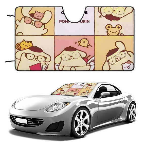 Pompompurin-theme Windshield Sun Shade Front Protector Folding Car Sun Visor Blocks Uv Rays Keeps Your Vehicle Cool52in*28in(130cm*70cm)