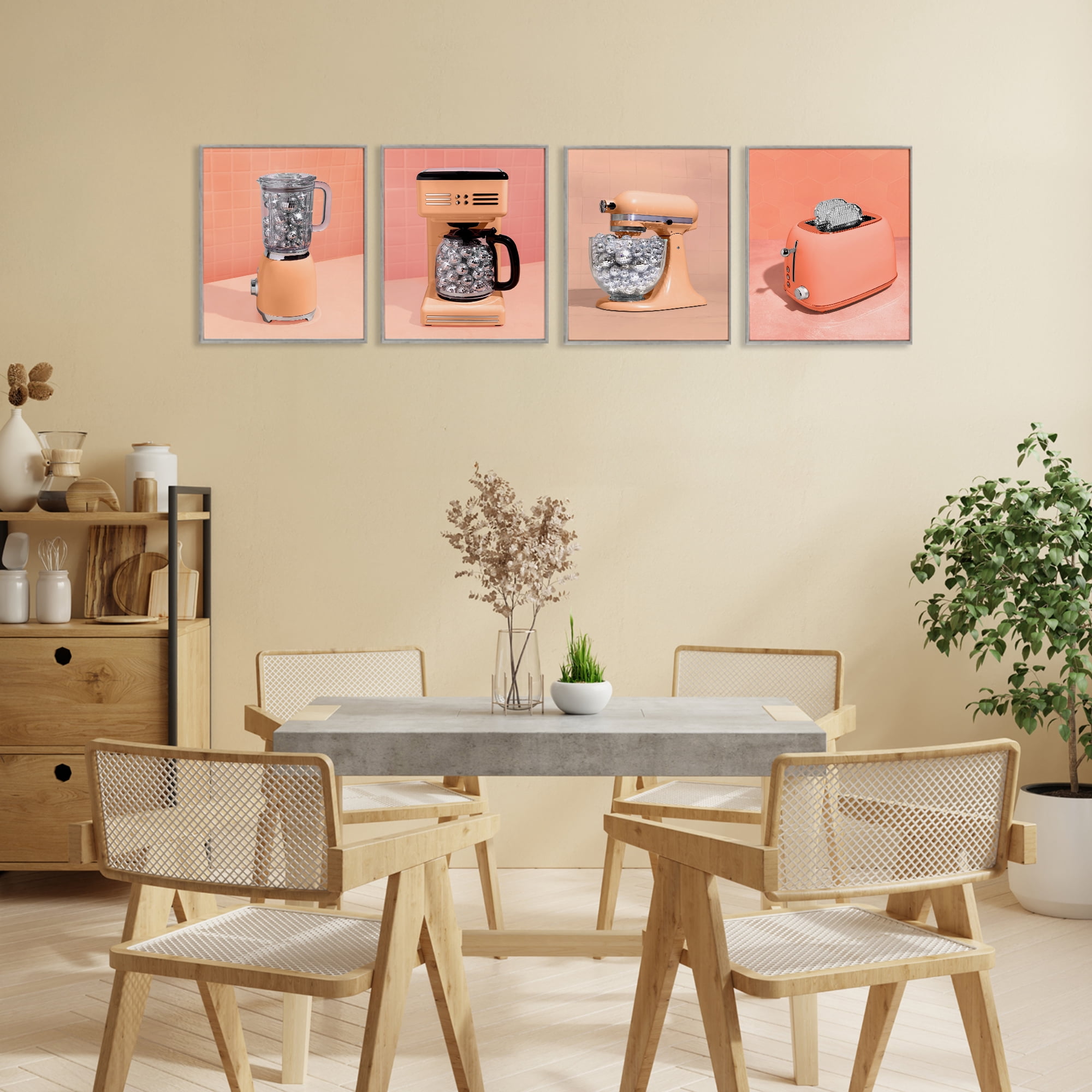 Stupell Industries Disco Drink Blender over Orange 4 Piece Gray Framed Giclee Art Set, design by LISH Creative