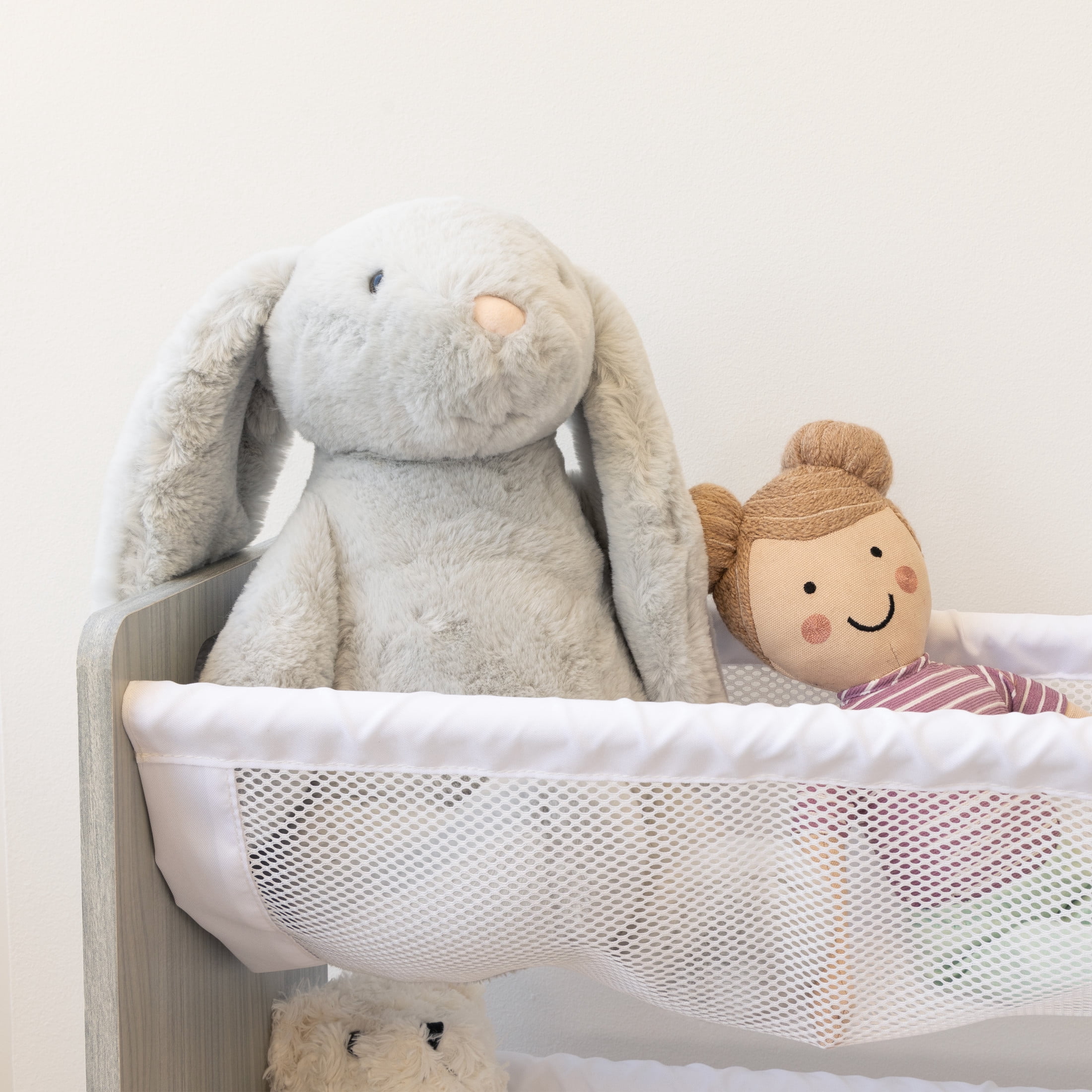Humble Crew Slate Stuffed Animal Organizer with 3 Tiers, Grey Woodgrain/White