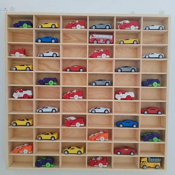60-Grid Wooden Car Model Display Cabinet - Wall Mounted for Collectible Car Storage