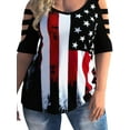 thumbnail image 1 of Mytrendy Women Plus Size Printed Hollow Out 3/4 Sleeve Casual Baggy Top Blouse, 1 of 4