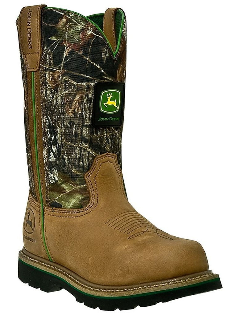 John Deere Work Boots Mens Leather Steel Toe Tan Mossy Oak JD4348 ...