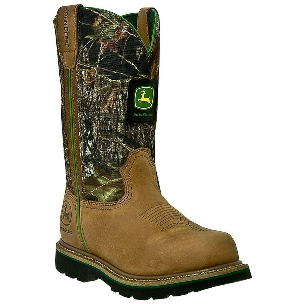 John Deere John Deere Work Boots Mens Leather Steel Toe Tan Mossy Oak