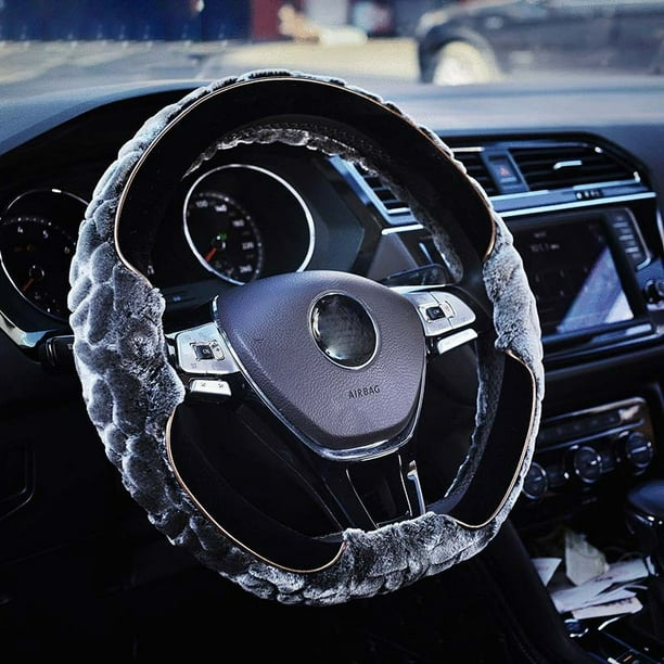 Funda para volante de coche de invierno de 38 cm, ajuste universal para la mayoría de los coches, funda para volante de 15 pulgadas de ajuste universal