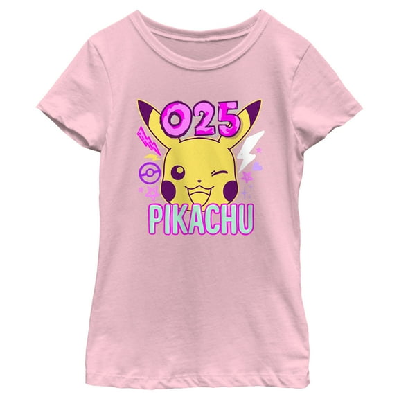 Girl's Pokemon 025 Pikachu  Graphic Tee Light Pink X Large