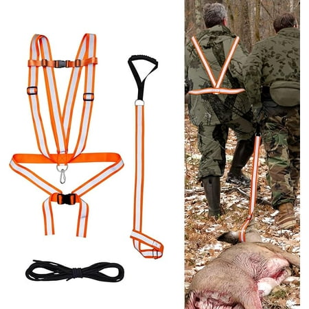 Wekvgz Deer Drag Strap and Double Harness with Reflective Strips Adjustable Deer Dragging Rope Portable Deer Drag Rope Foldable Deer Drag Harness for Men Hunting