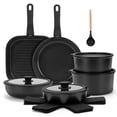 thumbnail image 1 of 20 Piece Ceramic Pots and Pans Set Non Stick, Cookware Set with Detachable Handles, Oven Safe, Induction Ready, Stackable RV Kitchen Cooking Set, Black, 1 of 8