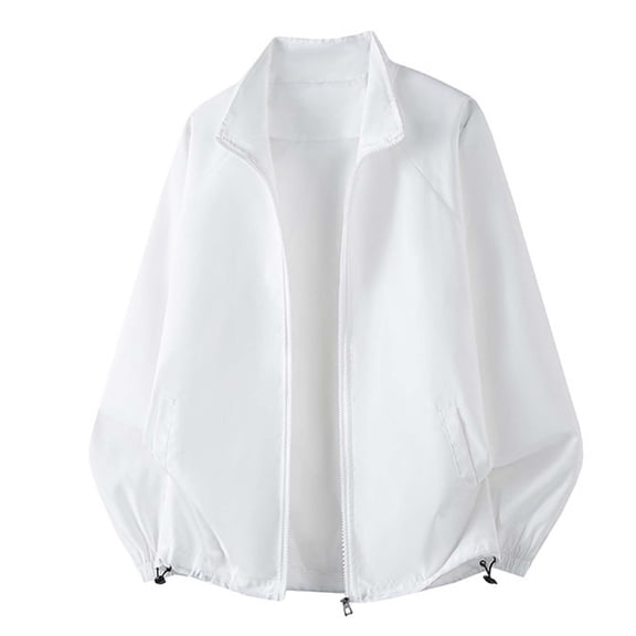 WIZUTIZ Mens Lightweight Solid Color Trucker Jacket Casual Oversized Bomber Jacket Long Sleeve Stand Collar Hiking Jackets
