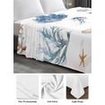 thumbnail image 5 of Full Size Flat Sheet Only, Blue Brown Coastal Soft Brushed Microfiber Bed Sheets, Nautical Summer Beach Sea Turtle Hotel Quality Breathable Bedding Top Sheet, Easy Care, 66"x102", 5 of 9