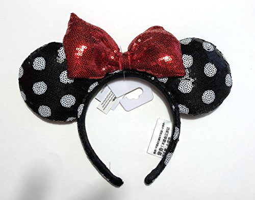 Disney Parks Mickey Red Bow Cute Spots Black Sequins Minnie Mouse Ears Headband 