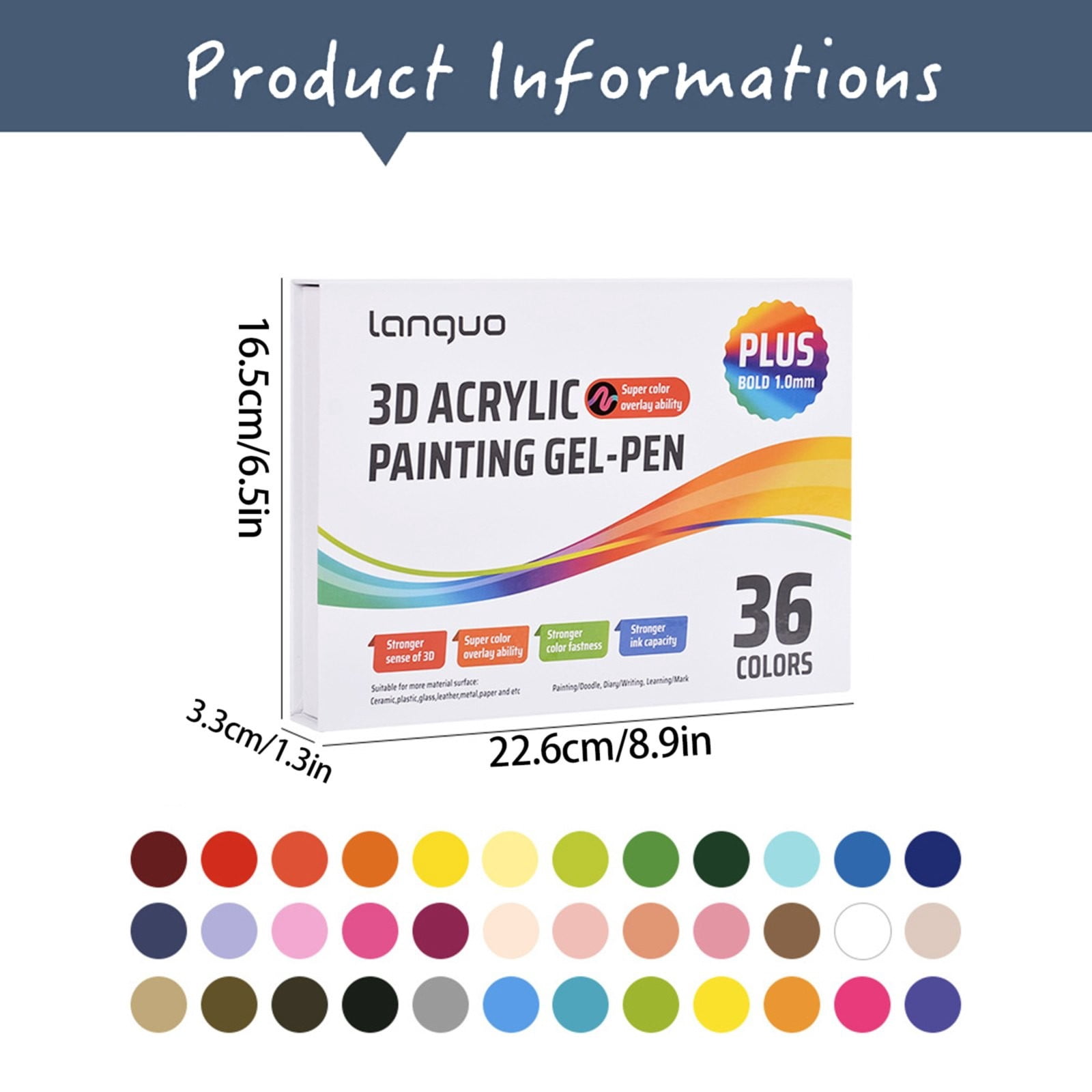 LANGUO Langou 3D Acrylic Painting Gel Pens 3D Acrylic Gel Pen Glitter Gel Pens For Adult Coloring Muticolor Marker Art Set Coloring Paint Pen For Doodle Drawing DIY Projects Crafts
