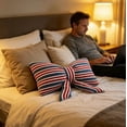 thumbnail image 2 of Homellea Patriotic Bow Throw Pillow, 24 x 14 Inch Red White Blue Striped Decorative Accent Cushion with Velvet Back and Polyester Fill for Couch, Sofa, Bed and Home Decor, 2 of 7