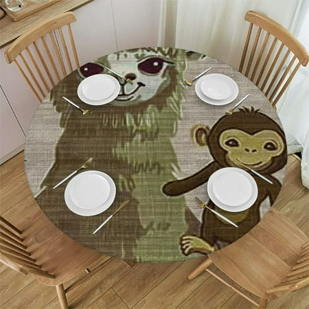 

SHERONV Llama Monkey Cute Round Tablecloth Stain-Resistant & Washable 31 -35