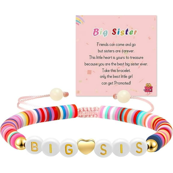 Sdmnsg-T Big Sister Bracelet, Colorful Little Sister Jewelry, Letter Beads Bracelet, Sister Jewelry Gifts for Daughter Granddaughter Niece Big Sister