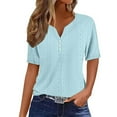 thumbnail image 2 of Fanxing Womens Eyelet Tops Summer Fashion Short Sleeve T Shirts V Neck Henley Shirts Ladies Tshirts Dressy Casual Blouses Light Blue,XL, 2 of 5