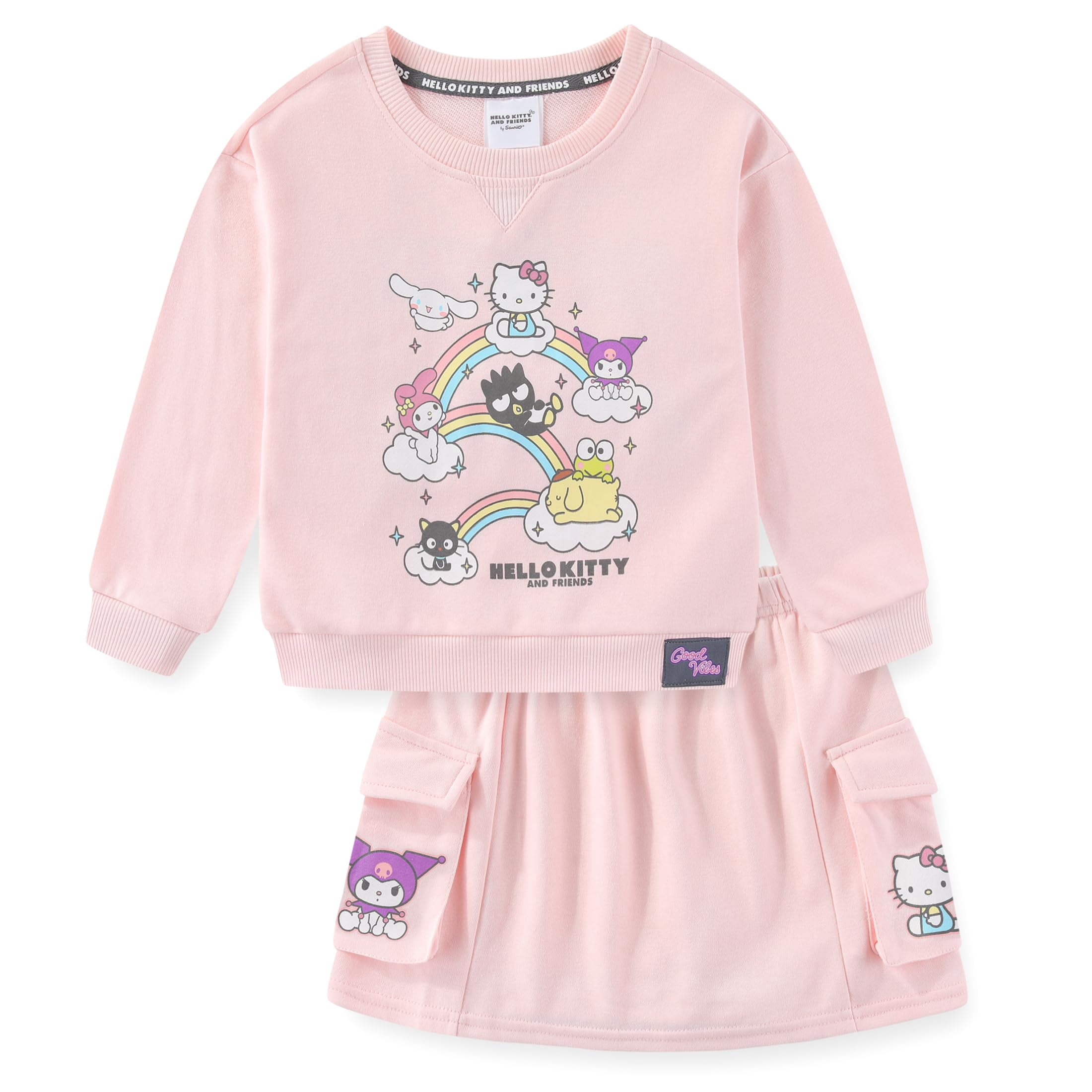 Hello Kitty Sanrio French Terry Sweatshirt and Skort Skirt Set (Girls), 2 Piece Set, Sizes 4-12