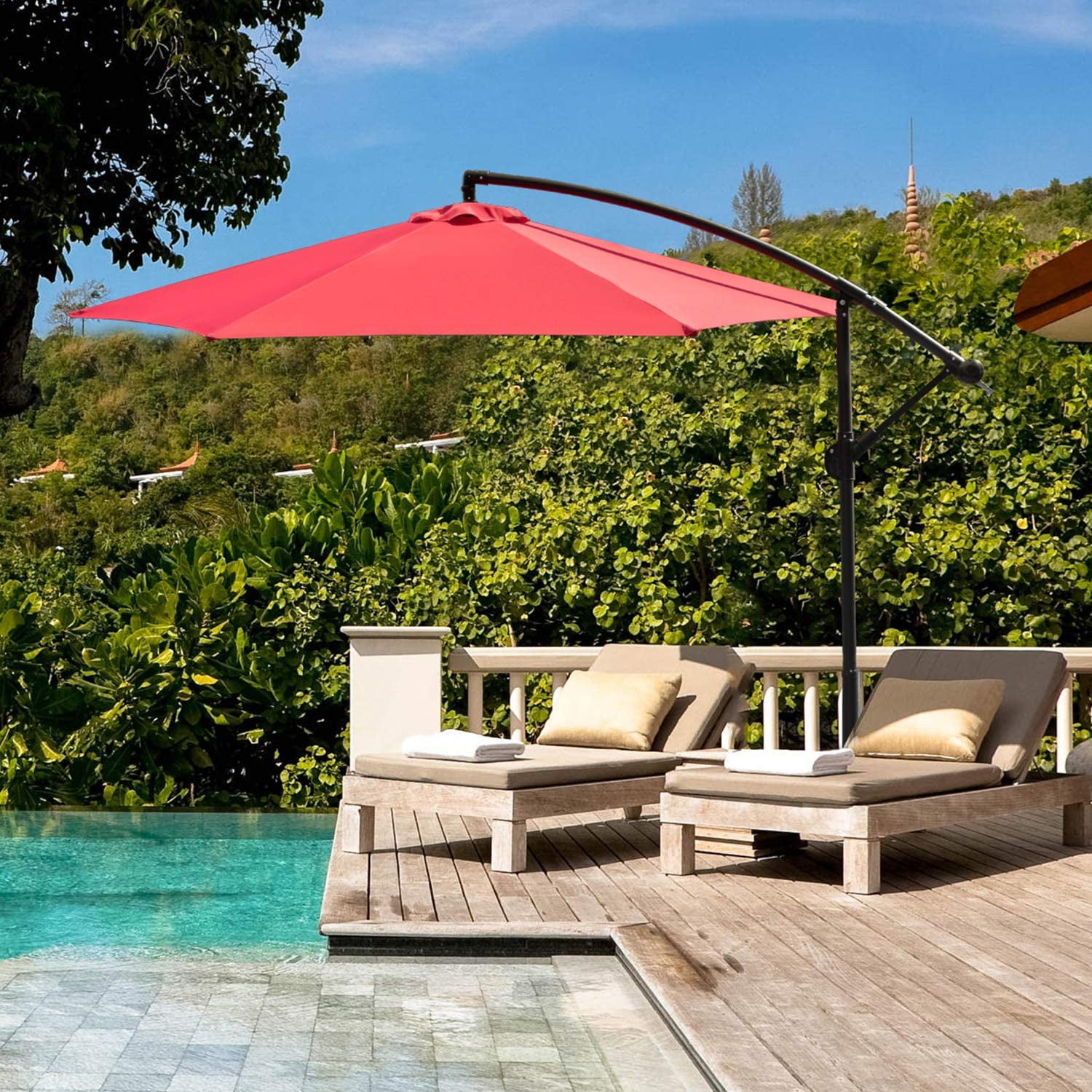 7.7/10/15 Ft Patio Umbrella Hanging Sun Shade Offset Outdoor UV Resistant Red 