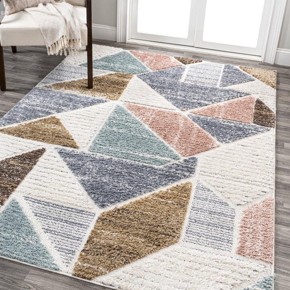 JONATHAN Y SANTA THERESA 3 x 5 Area Rug, Aileen Scandi Colorblock Carved - Multi, SNT107A-3