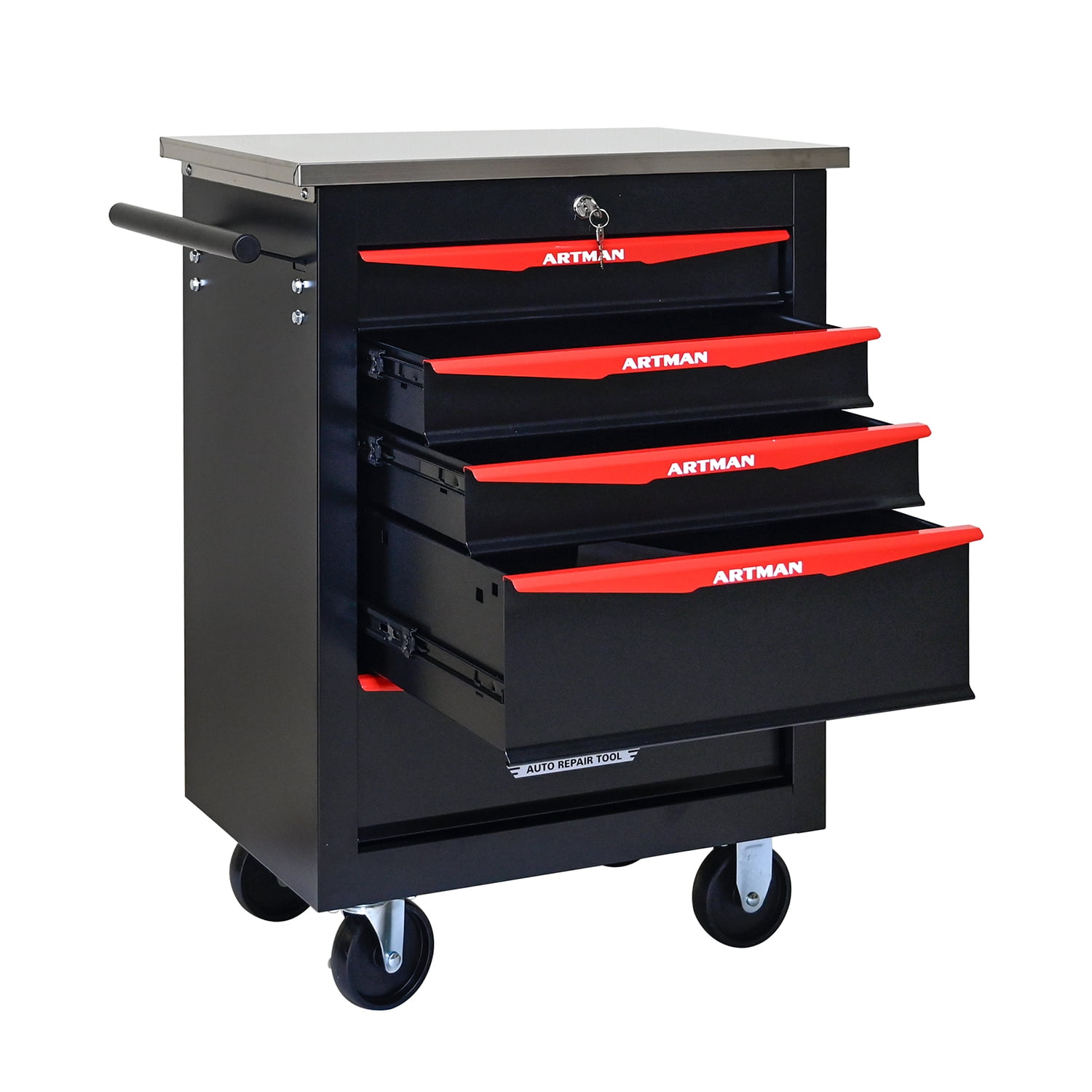 ARTMAN 5 Drawers Steel Storage Rolling Tool Chest Cabinet Cart with Wheels and Stainless Steel Roof