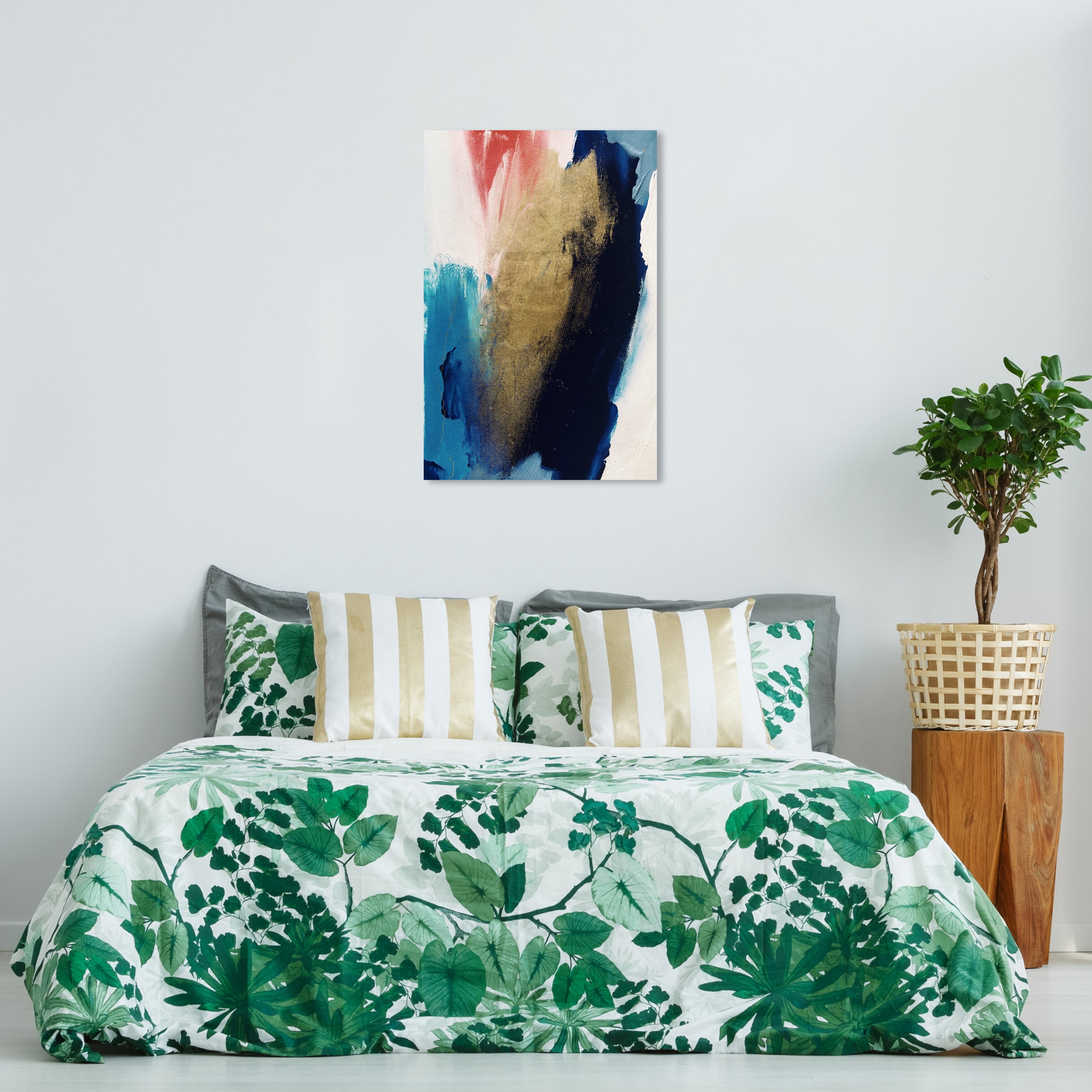 Golden Blue Mix Abstract Wall Art Print White 24x36