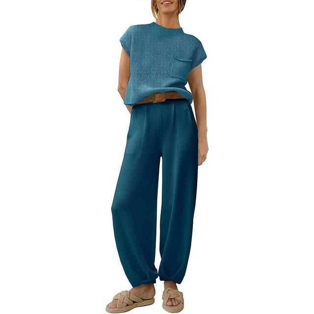 Trajes de dos piezas para mujer Conjuntos de suéteres Jersey de punto Tops y pantalones de cintura alta Conjuntos de chándal LoungeBlueLarge esquí esquí Gafas de esquí