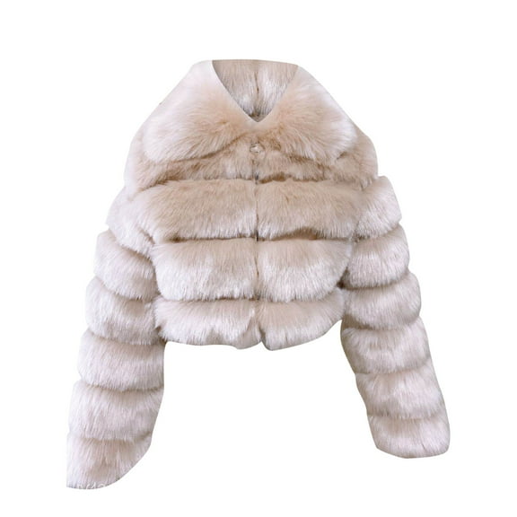 Puntoco Women Coats Clearance,Women Plus Size Faux Coat Warm Furry Faux Short Jacket Long Sleeve Outerwear Pink Xl(Xl)