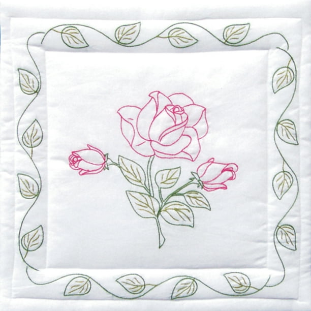 Jack Dempsey Rose Stamped White Quilt Blocks, 18" x 18" - Walmart.com