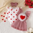 thumbnail image 6 of MEZZALL Valentine's Day Short Sleeve Baby Girl Outfits Cute Heart Romper Overalls Headband Three Piece Ensemble Versatile Clothing Sets, 6 of 9