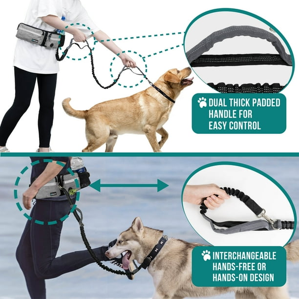 PetAmi Hands Free Dog Leash Dog Running Leash Belt Bag for Walking Jogging Dog Waist Double Zipper Pouch with Poop Bag Dispenser Dual Padded