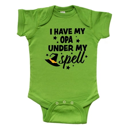 

Inktastic I Have My Opa Under My Spell with Cute Witch Hat Gift Baby Boy or Baby Girl Bodysuit