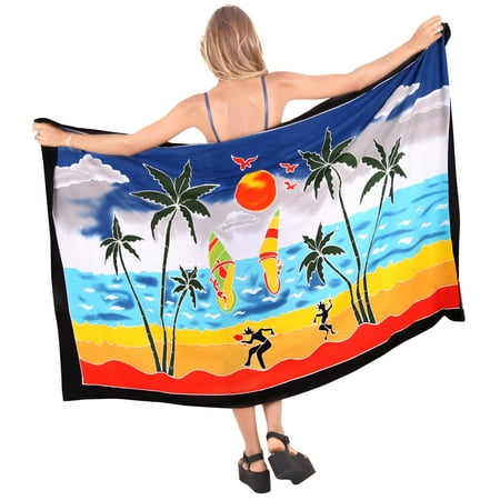 HAPPY BAY Women s Beachwear Summer Beach Wrap Bikini Wraps Sarong Swimwear Swim Cover up Skirt Bathing suit Swimsuit Pareo Coverups for Women One Size Black  Palm Tree