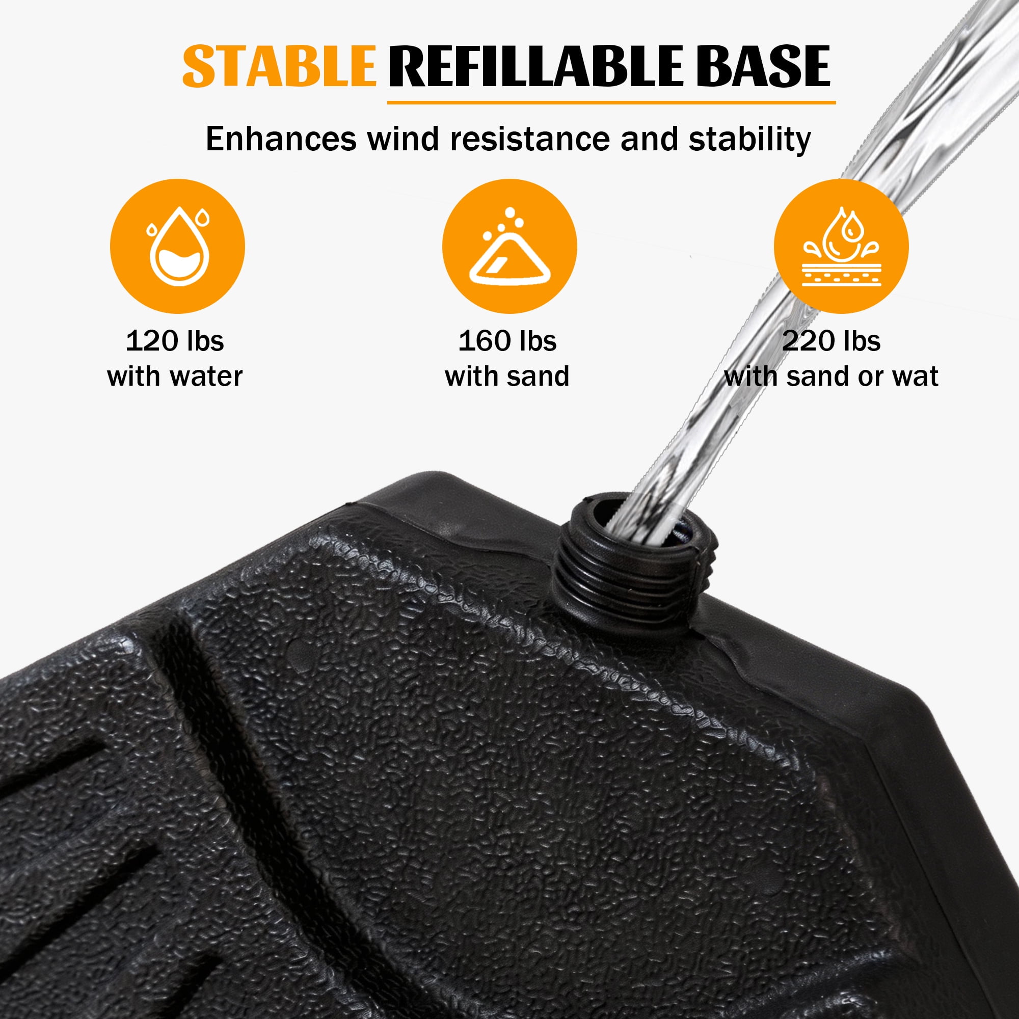 RocVanc 220 lbs Heavy Duty Patio Umbrella Base, 4-Plate Refillable Offset Umbrella Stand for Water or Sand, Weather-Resistant HDPE Cantilever Umbrella Weights, Black Fan-Shaped
