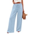 thumbnail image 5 of Horkkom Cotton Linen Pants Women Elastic Waist Drawstring Wide Leg Pants Summer Casual Loose Pants with Pockets M, 5 of 8