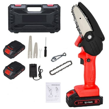 G · PEH 6" Electric Mini Chainsaw 24V Handheld Cordless Wood Cutter w/ 2 Battery 2 Chain