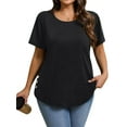 thumbnail image 3 of MOSHU Scoop Neck T-shirts for Women Short Sleeve Plus Size Tops Curved Hem Womens Shirts, 3 of 10