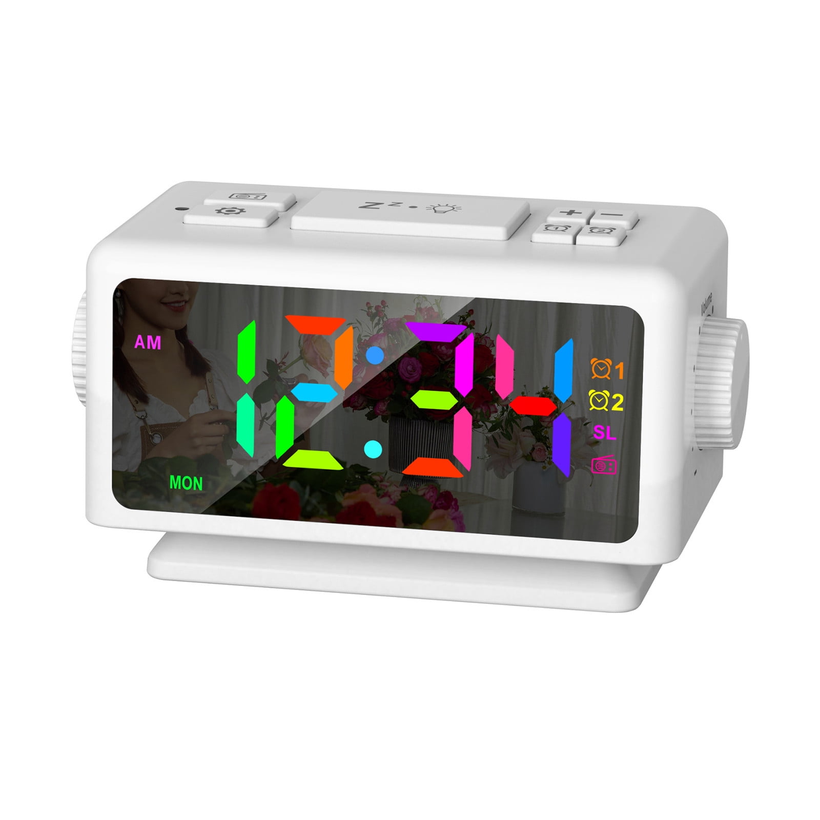 SINIMOKO Perpetual Calendar FM Radio Alarm Clock RGB Colorful Mirror Large Screen Display Electronic Clock Suitable For Giving Holiday Gifts,Father's Day Gifts for Brother
