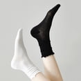 thumbnail image 2 of Tnobhg 1 Pair Women Socks Thin Shirring Edge Hollow Mid-tube No Odor Solid Color High Elasticity Anti-slip Breathable Soft Sweat-absorption Anti-shrink Sports Cotton Socks, 2 of 7