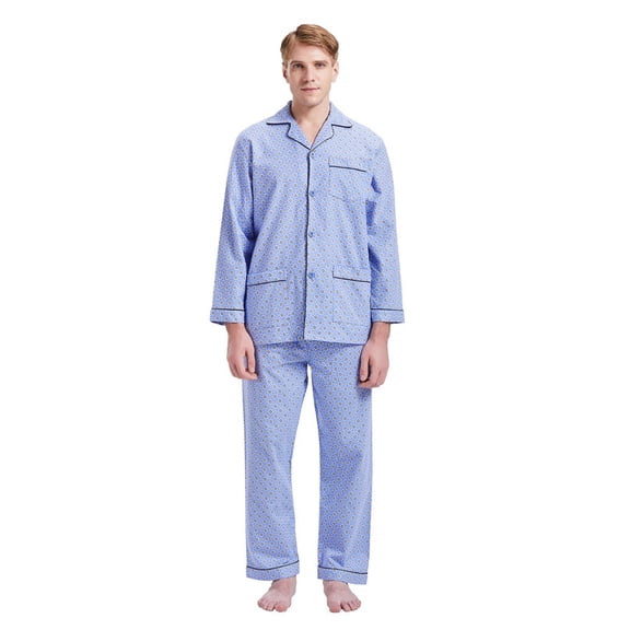 GLOBAL Mens Pajamas Sets Cotton Flannel Sleepwear Long-Sleeve Top & Bottom, S-XXL