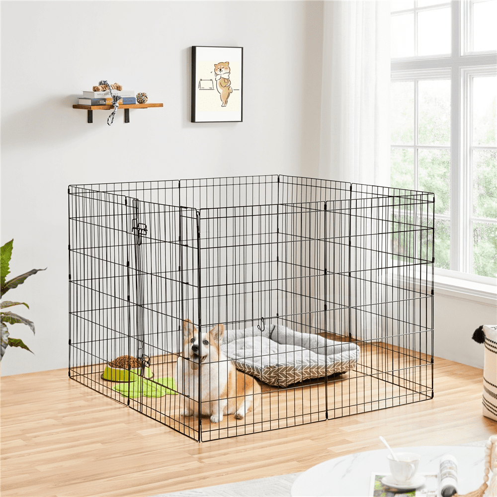 Alden Design 8 Panel Foldable Metal Pet Playpen for Dog, 34″ H, Black