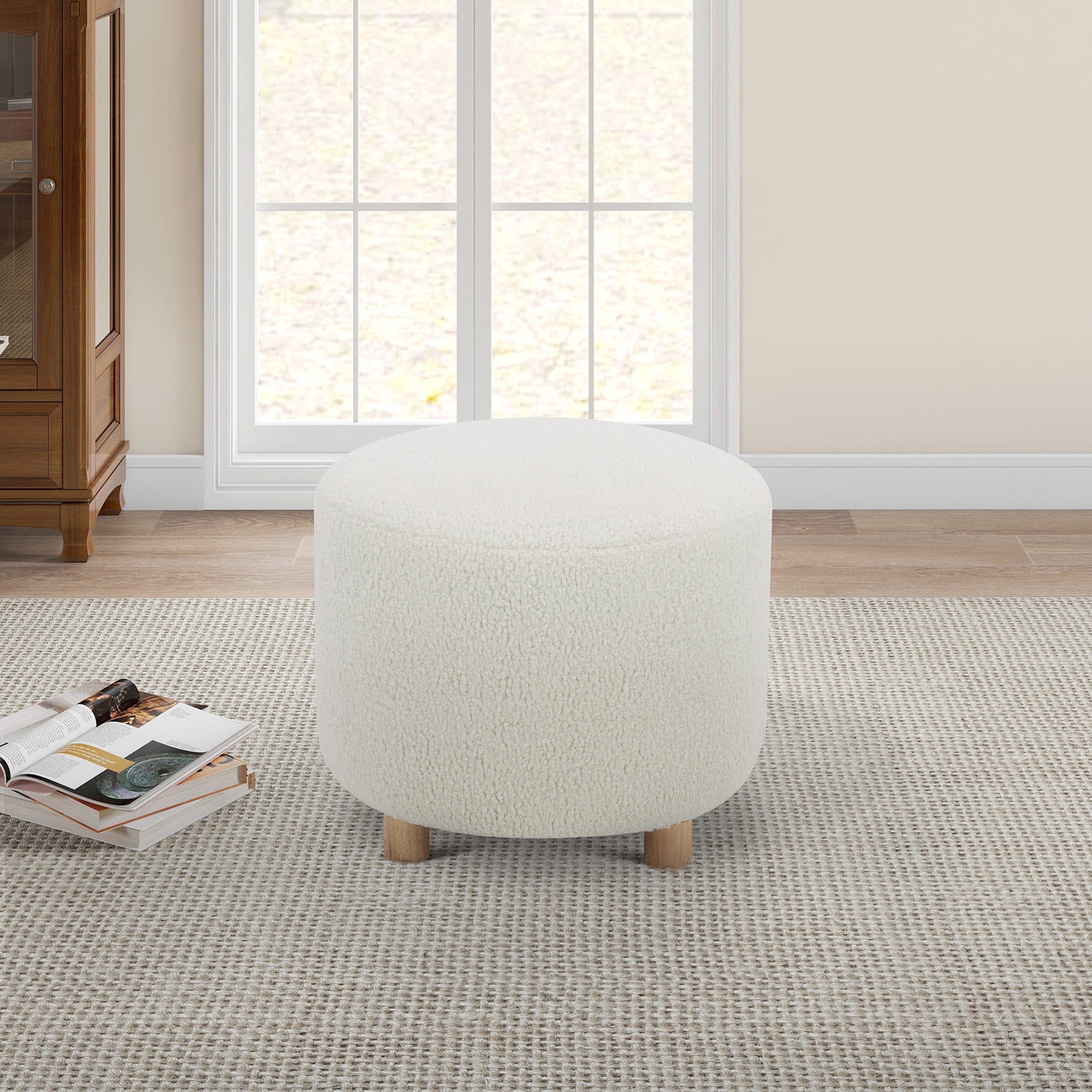 Better Homes & Gardens Mira Round Ottoman, Cream