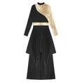 thumbnail image 6 of Yartina Women 2Pcs Praise Dance Outfit Metallic Block Asymmetric Hem Dress Wide-Leg Pants Worship Dancewear Black XXL, 6 of 7