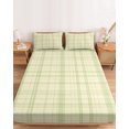 thumbnail image 2 of Twin Sze Fitted Sheet Set - Check Plaid 2 Piece Bedding Sets 16" Deep Pocket Fitted Sheet with 1 Pillowcase, Green Grids Stripes Modern Minimalist Brushed Microfiber Hotel Luxury Bed Sheets, 2 of 9